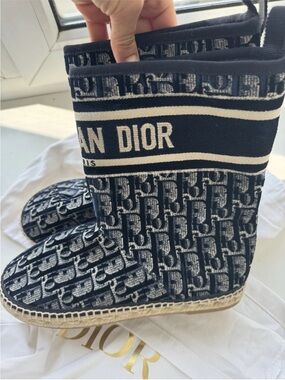 Dior Navy White Logo Mid-Calf Bootie Women's Boots EU 36.5 CL 1120 36½